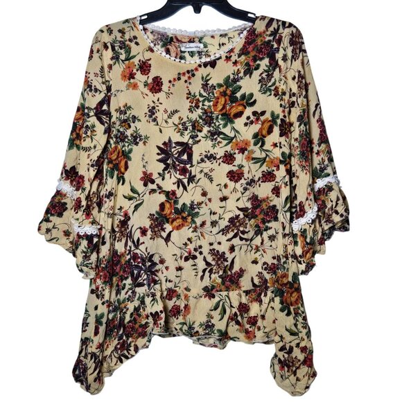 Southern Stitch Womens Multicolor Floral Bell Sleeve Blouse Medium Feminine Boho - Picture 1 of 10